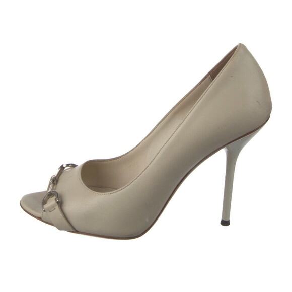 Authentic Gucci Beige D’Orsay Stiletto Heel Leather Shoe Sz 8.5 Italy - Picture 4 of 5
